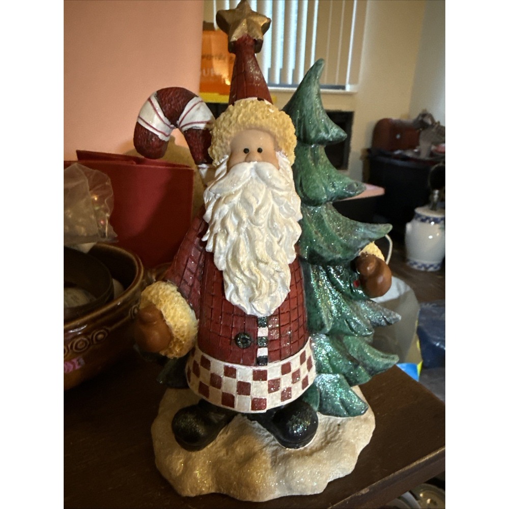 Beth Yarbrough Santa With Christmas tree And Candy cane  9" Figurine